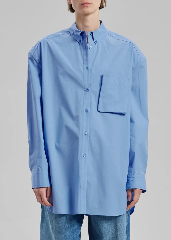 Women The Frankie Shop Tops Brenna Padded Button Up Shirt Blue