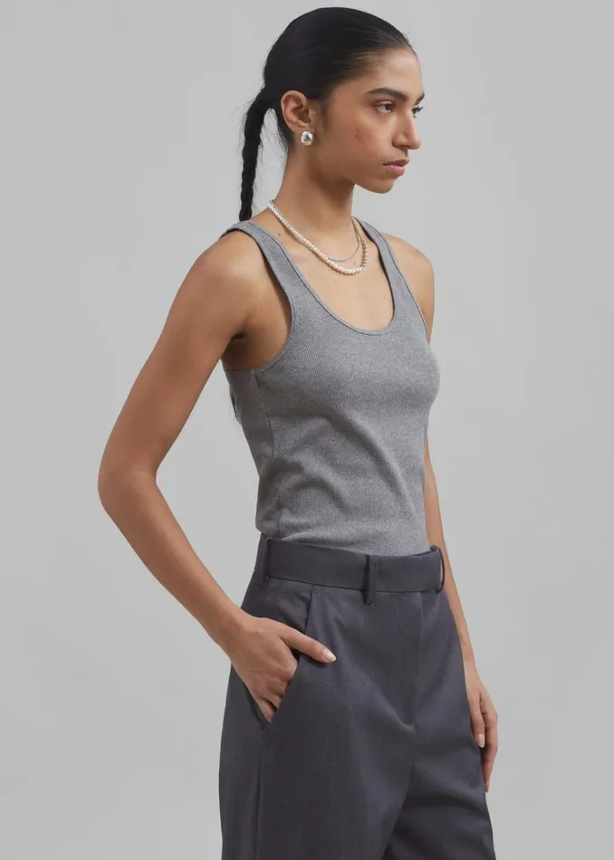 Women The Frankie Shop Tops By Malene Birger Anisa Tank Top Grey Melange