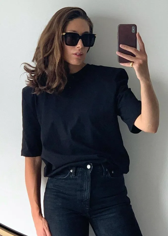 Women The Frankie Shop Tops Carrington Padded Shoulder Tee Black