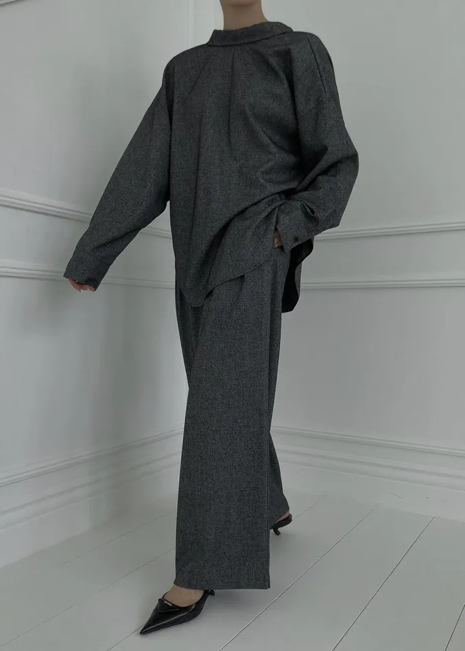 Women The Frankie Shop Tops Casey Reversible Button Up Shirt Charcoal
