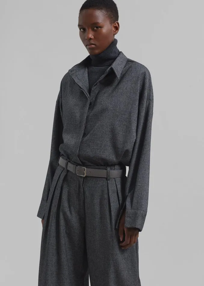 Women The Frankie Shop Tops Casey Reversible Button Up Shirt Charcoal