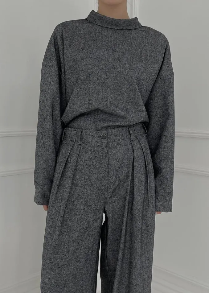 Women The Frankie Shop Tops Casey Reversible Button Up Shirt Charcoal