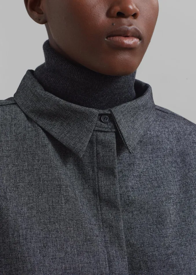 Women The Frankie Shop Tops Casey Reversible Button Up Shirt Charcoal