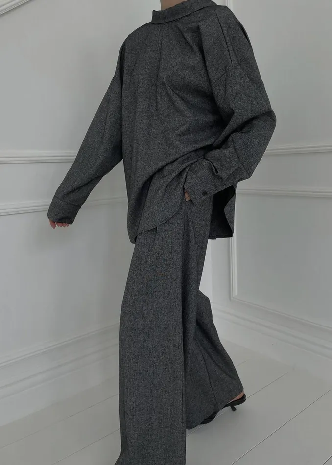 Women The Frankie Shop Tops Casey Reversible Button Up Shirt Charcoal