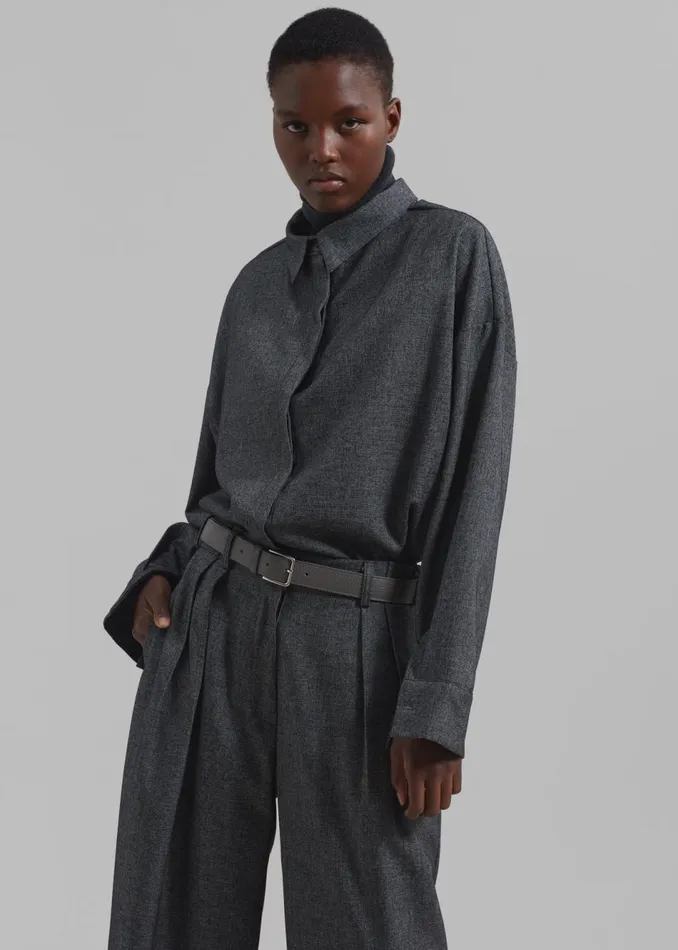 Women The Frankie Shop Tops Casey Reversible Button Up Shirt Charcoal