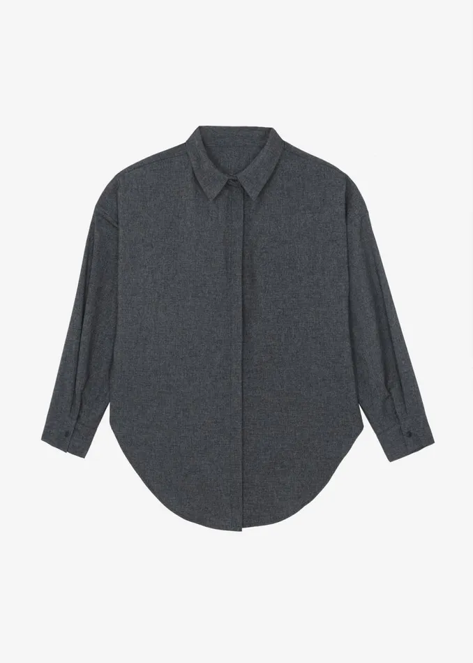 Women The Frankie Shop Tops Casey Reversible Button Up Shirt Charcoal
