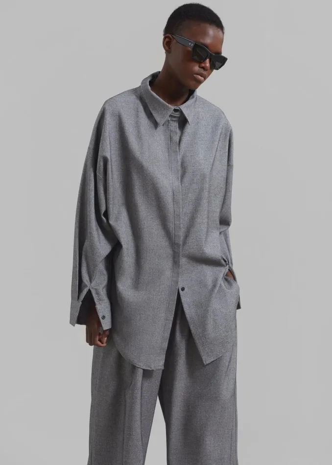 Women The Frankie Shop Tops Casey Reversible Button Up Shirt Grey