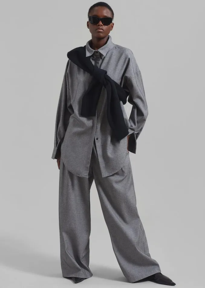 Women The Frankie Shop Tops Casey Reversible Button Up Shirt Grey