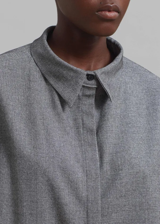 Women The Frankie Shop Tops Casey Reversible Button Up Shirt Grey