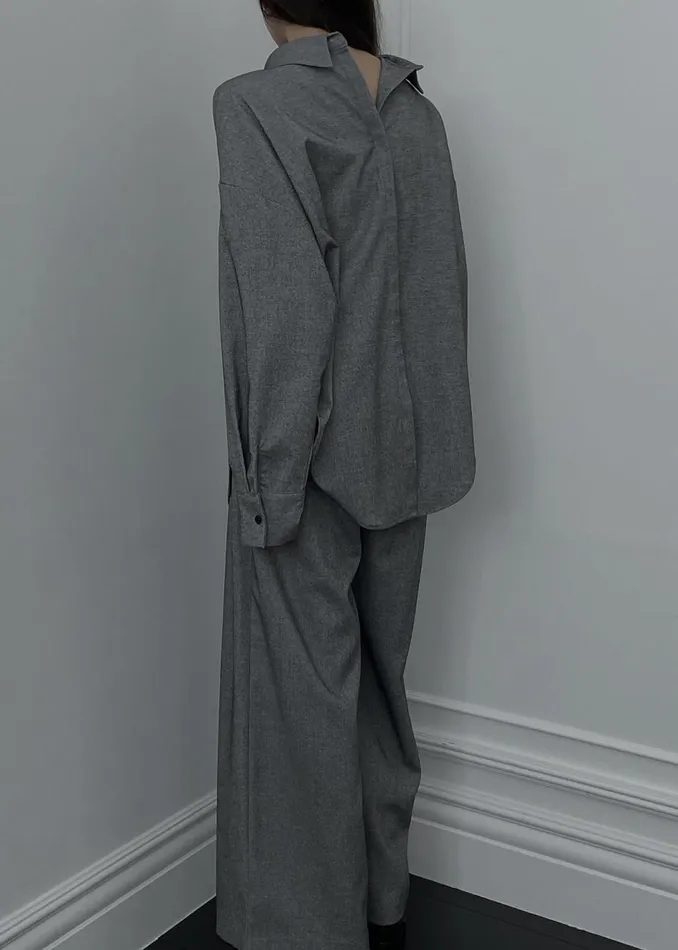 Women The Frankie Shop Tops Casey Reversible Button Up Shirt Grey
