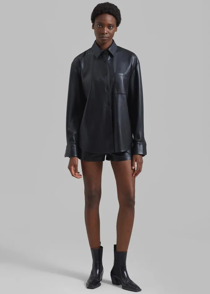 Women The Frankie Shop Tops Chrissie Faux Leather Shirt Black