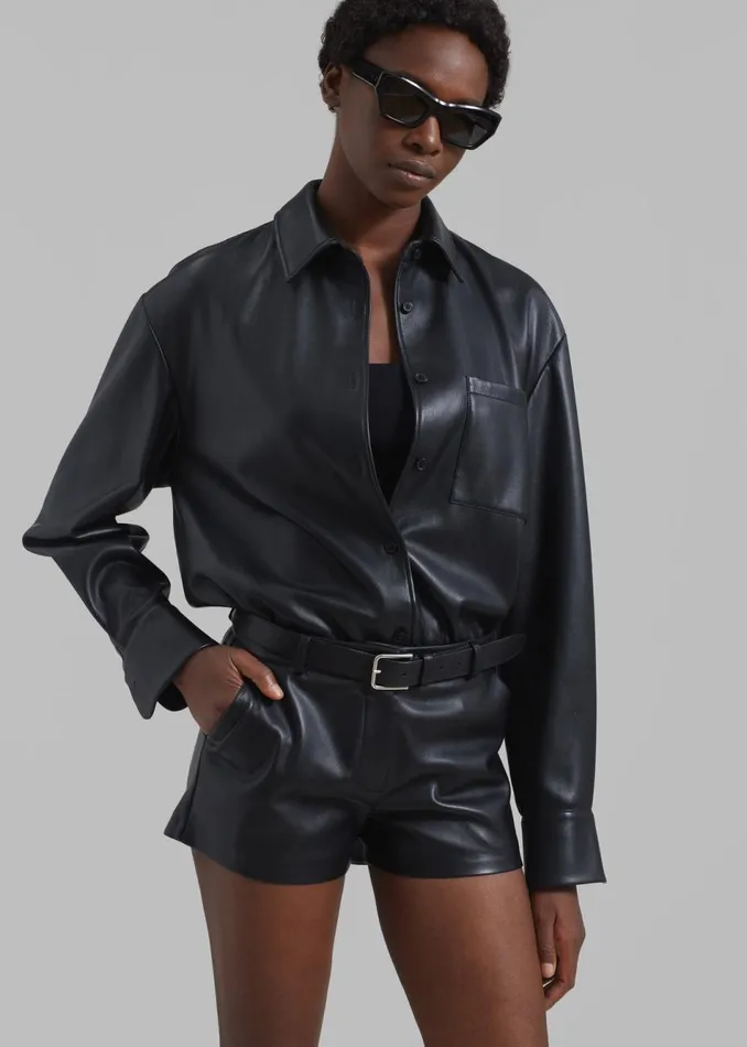 Women The Frankie Shop Tops Chrissie Faux Leather Shirt Black