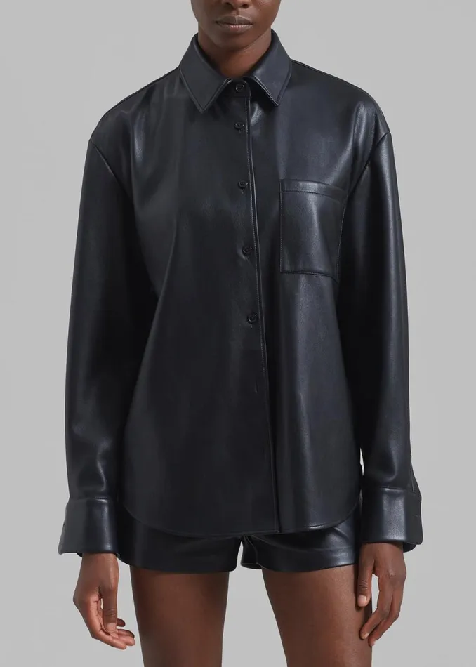 Women The Frankie Shop Tops Chrissie Faux Leather Shirt Black