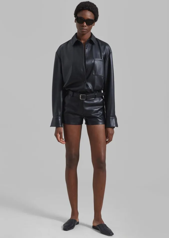 Women The Frankie Shop Tops Chrissie Faux Leather Shirt Black