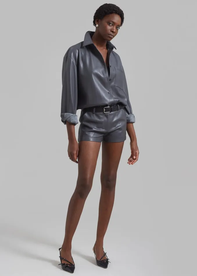 Women The Frankie Shop Tops Chrissie Faux Leather Shirt Grey