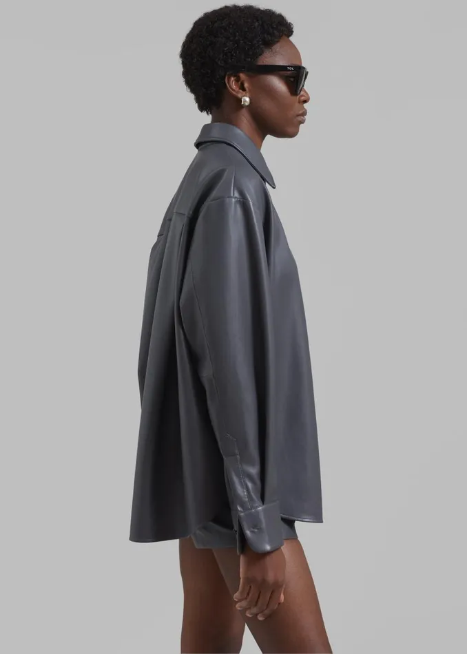 Women The Frankie Shop Tops Chrissie Faux Leather Shirt Grey