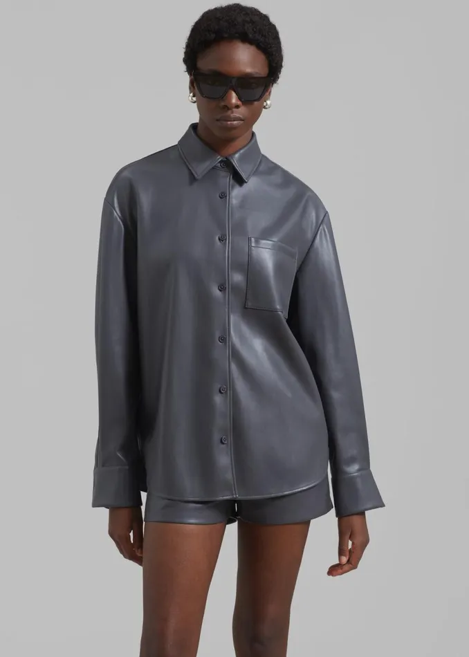 Women The Frankie Shop Tops Chrissie Faux Leather Shirt Grey