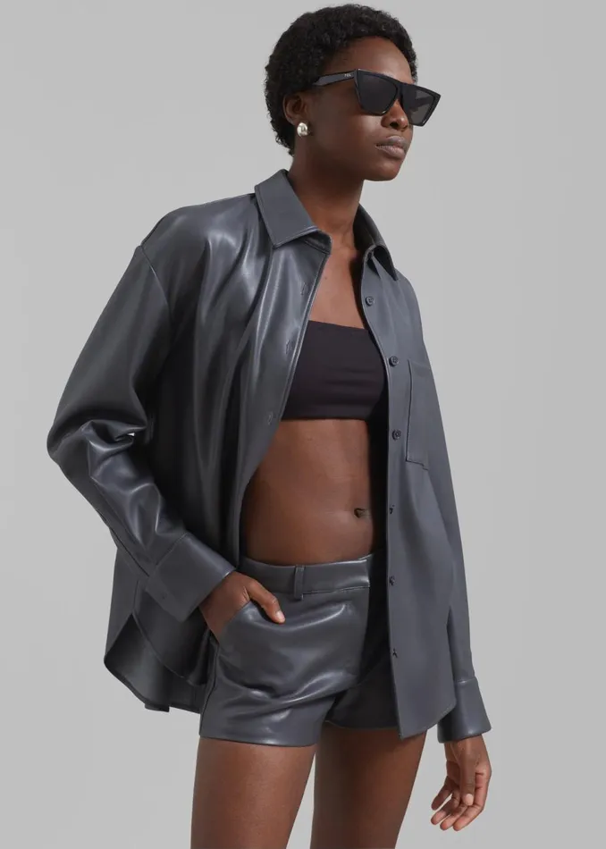 Women The Frankie Shop Tops Chrissie Faux Leather Shirt Grey