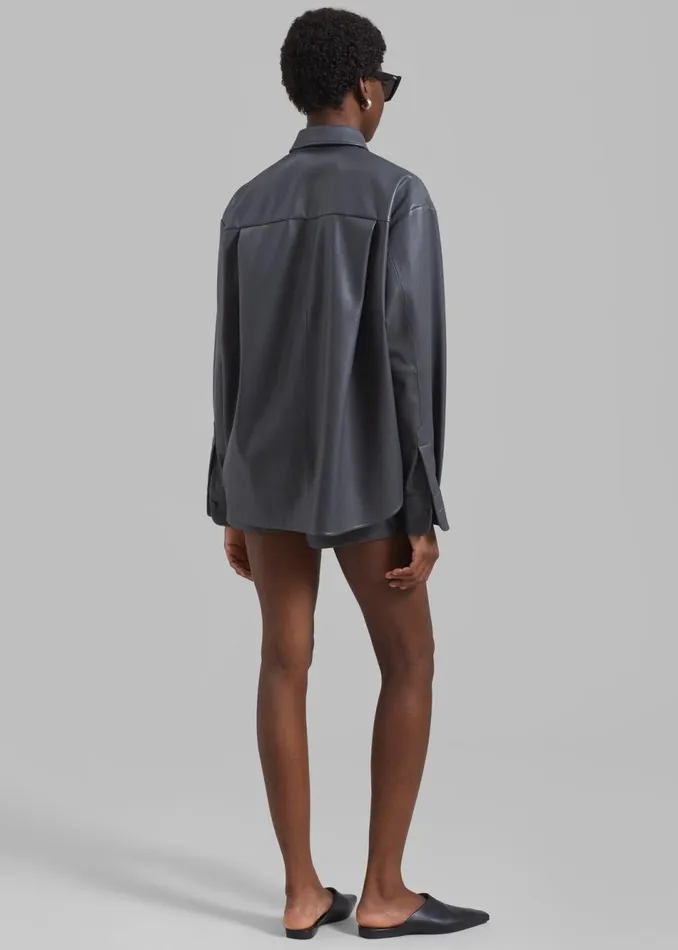 Women The Frankie Shop Tops Chrissie Faux Leather Shirt Grey