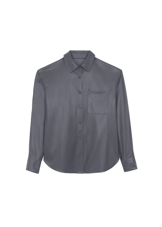 Women The Frankie Shop Tops Chrissie Faux Leather Shirt Grey