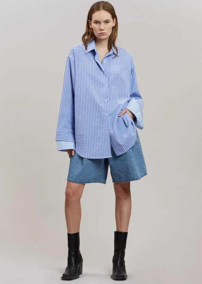 Women The Frankie Shop Tops Christa Striped Shirt Blue