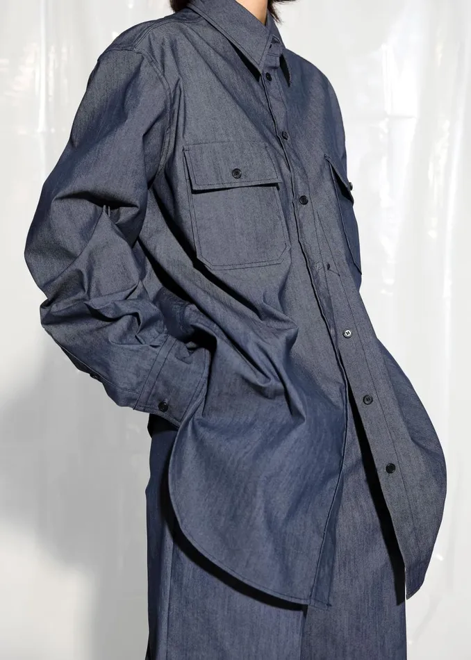 Women The Frankie Shop Tops Cidra Pocket DenimEffect Shirt Dark Indigo