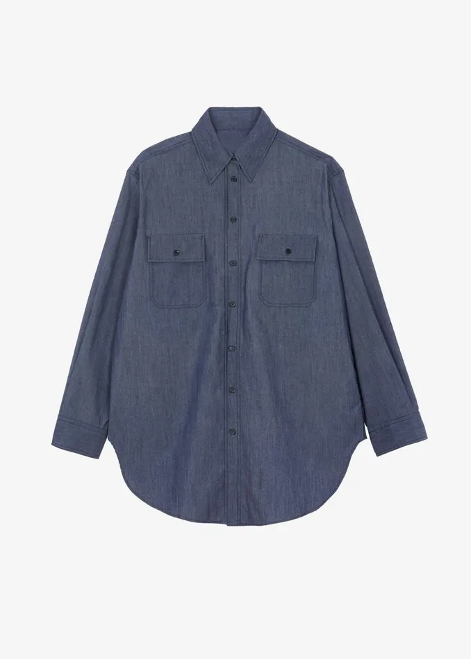 Women The Frankie Shop Tops Cidra Pocket DenimEffect Shirt Dark Indigo