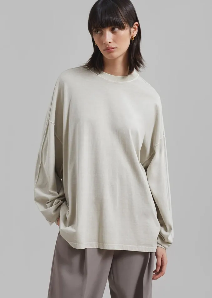 Women The Frankie Shop Tops Collins Long Sleeve Tee Beige