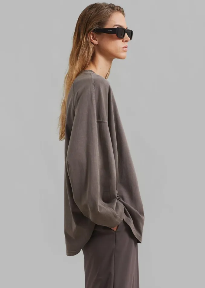 Women The Frankie Shop Tops Collins Long Sleeve Tee Brown