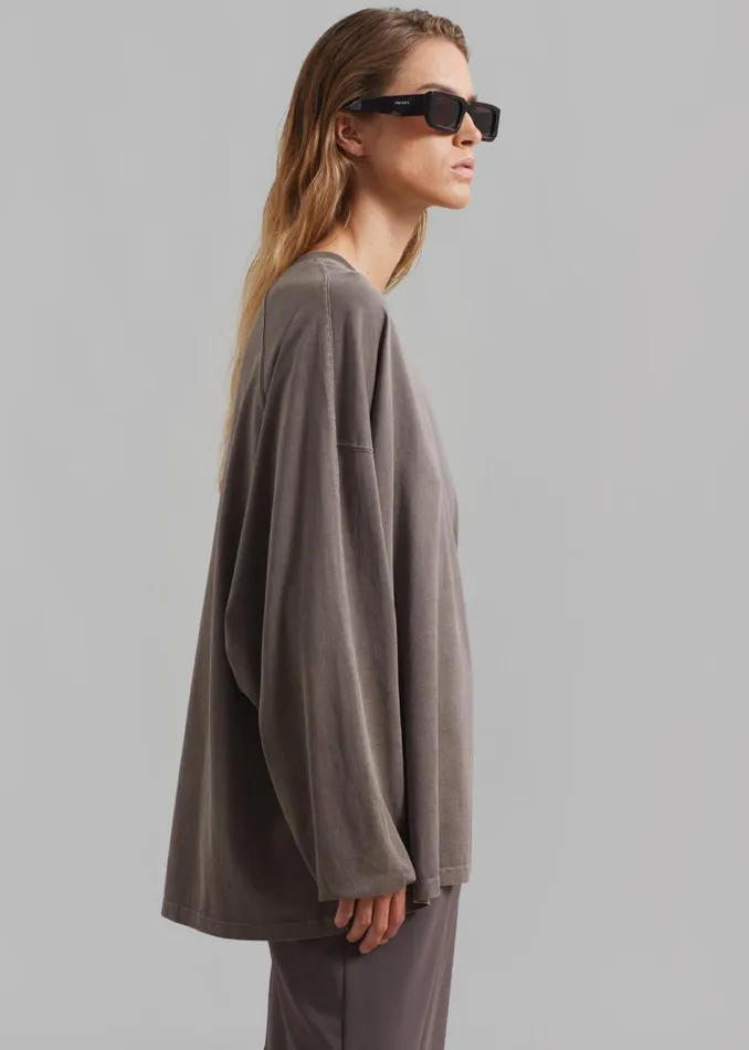 Women The Frankie Shop Tops Collins Long Sleeve Tee Brown