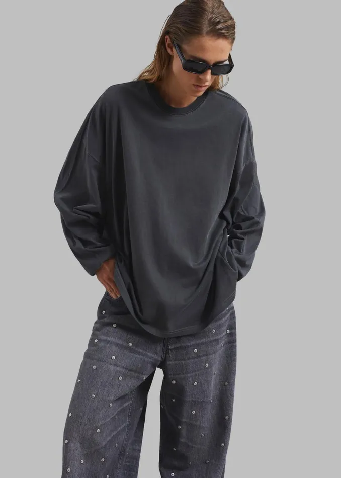 Women The Frankie Shop Tops Collins Long Sleeve Tee Charcoal