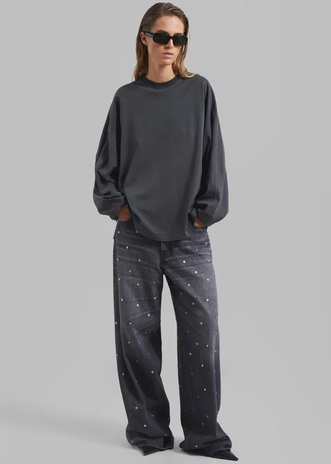 Women The Frankie Shop Tops Collins Long Sleeve Tee Charcoal