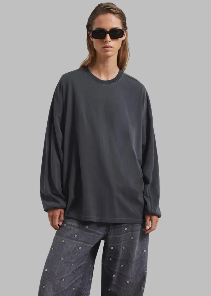 Women The Frankie Shop Tops Collins Long Sleeve Tee Charcoal