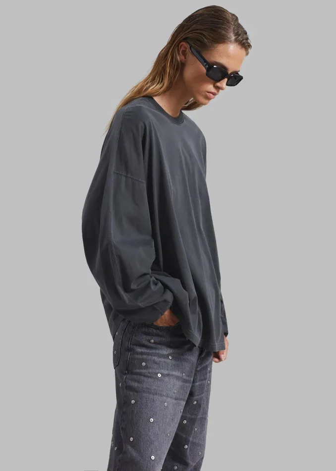 Women The Frankie Shop Tops Collins Long Sleeve Tee Charcoal