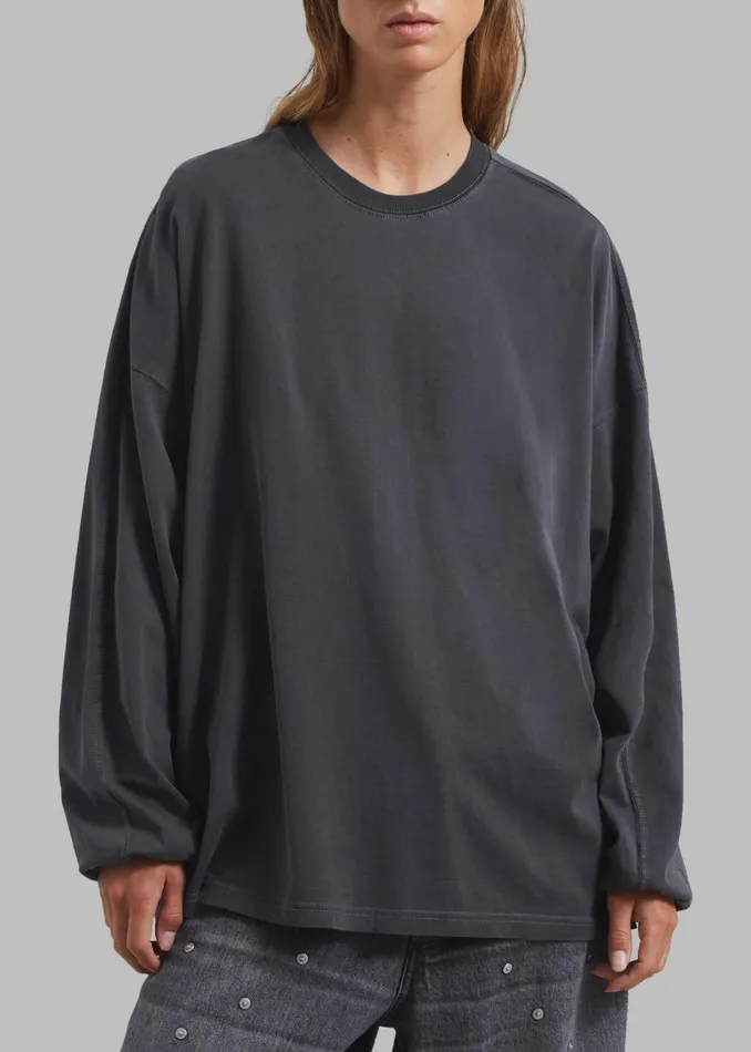 Women The Frankie Shop Tops Collins Long Sleeve Tee Charcoal