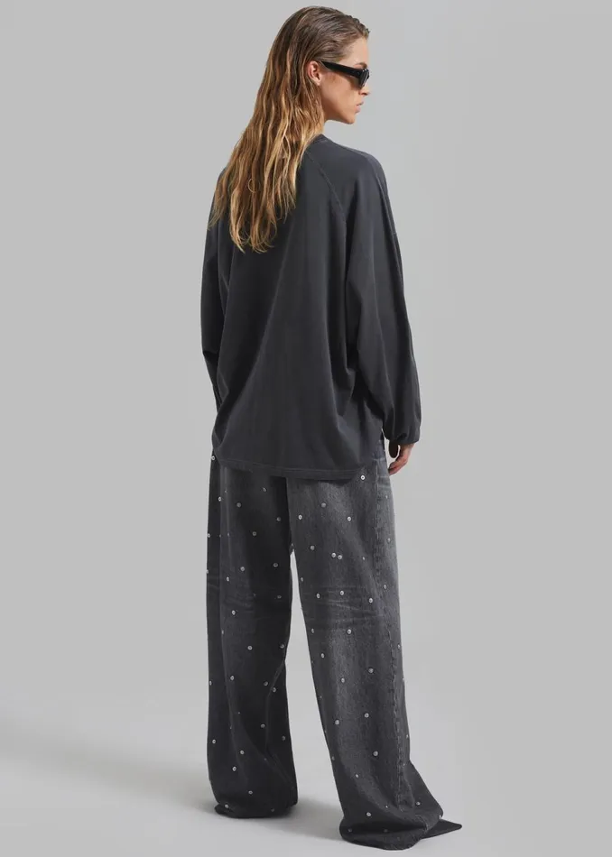 Women The Frankie Shop Tops Collins Long Sleeve Tee Charcoal