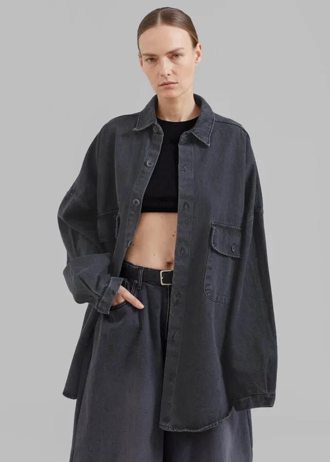 Women The Frankie Shop Tops Dallas Denim Overshirt Dark Grey