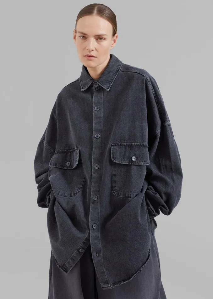 Women The Frankie Shop Tops Dallas Denim Overshirt Dark Grey