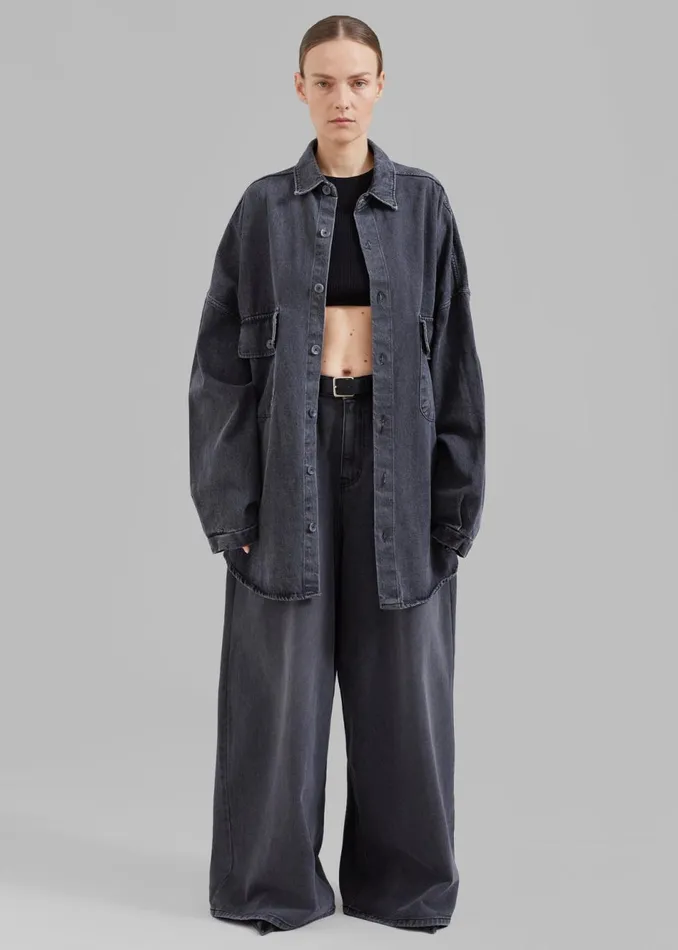 Women The Frankie Shop Tops Dallas Denim Overshirt Dark Grey