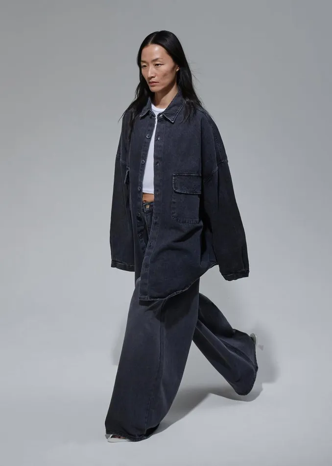 Women The Frankie Shop Tops Dallas Denim Overshirt Dark Grey
