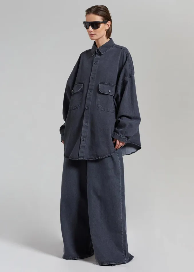 Women The Frankie Shop Tops Dallas Denim Overshirt Dark Grey