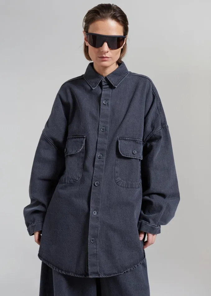 Women The Frankie Shop Tops Dallas Denim Overshirt Dark Grey