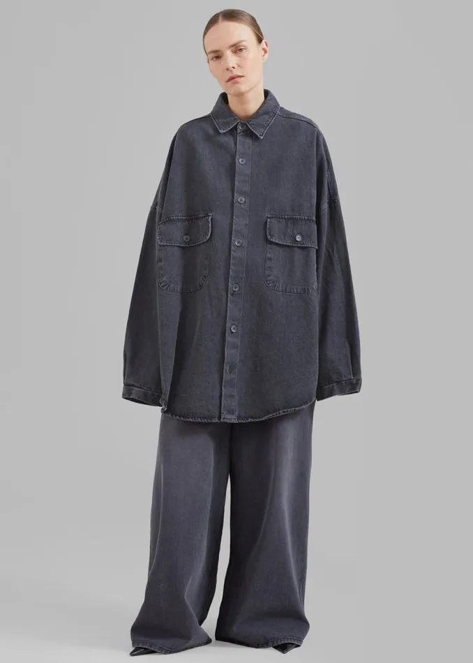 Women The Frankie Shop Tops Dallas Denim Overshirt Dark Grey