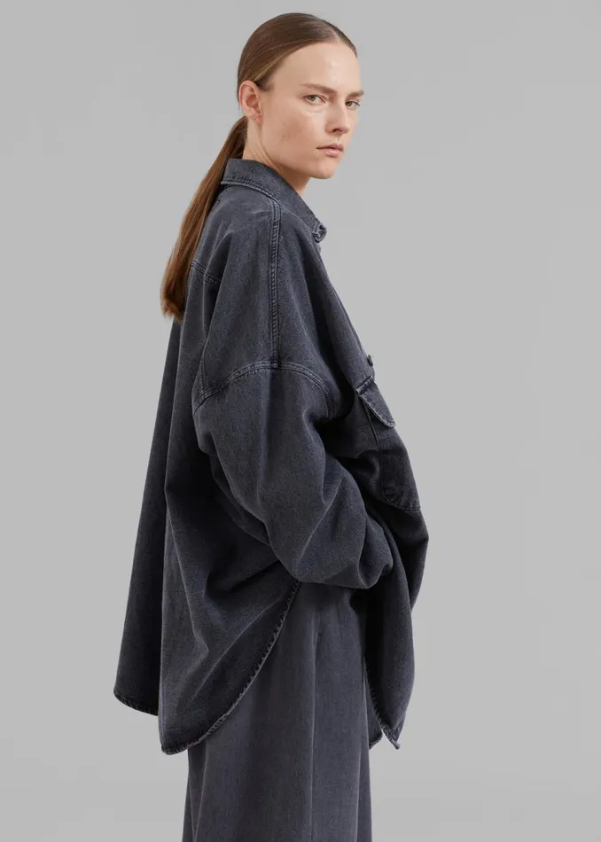 Women The Frankie Shop Tops Dallas Denim Overshirt Dark Grey