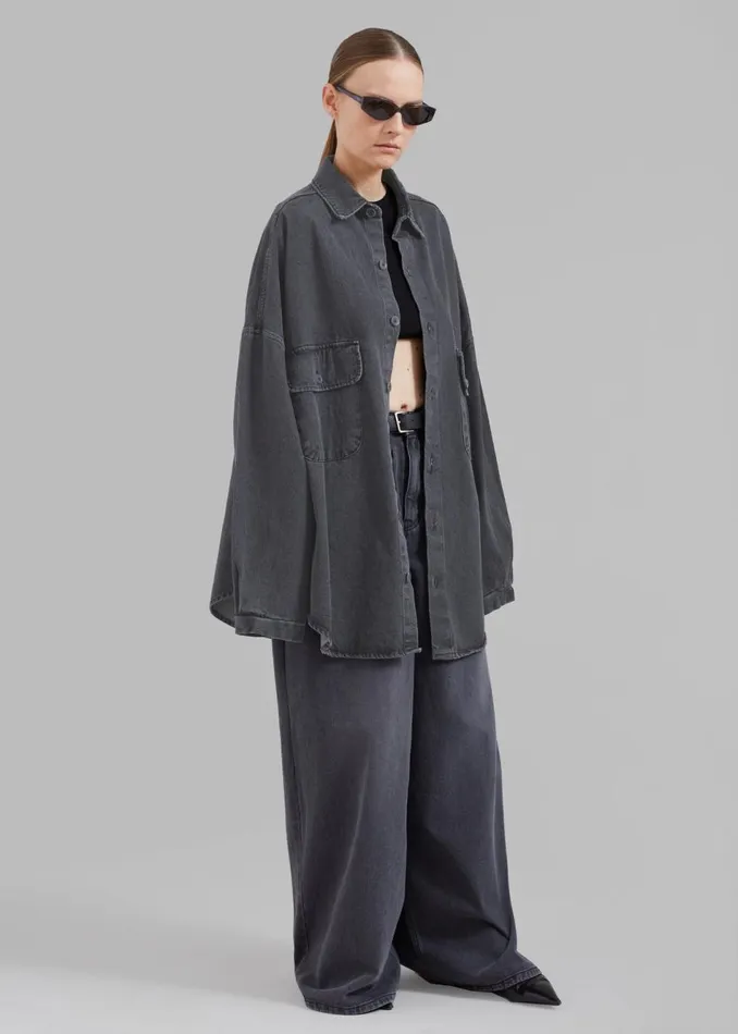 Women The Frankie Shop Tops Dallas Denim Overshirt Dark Grey