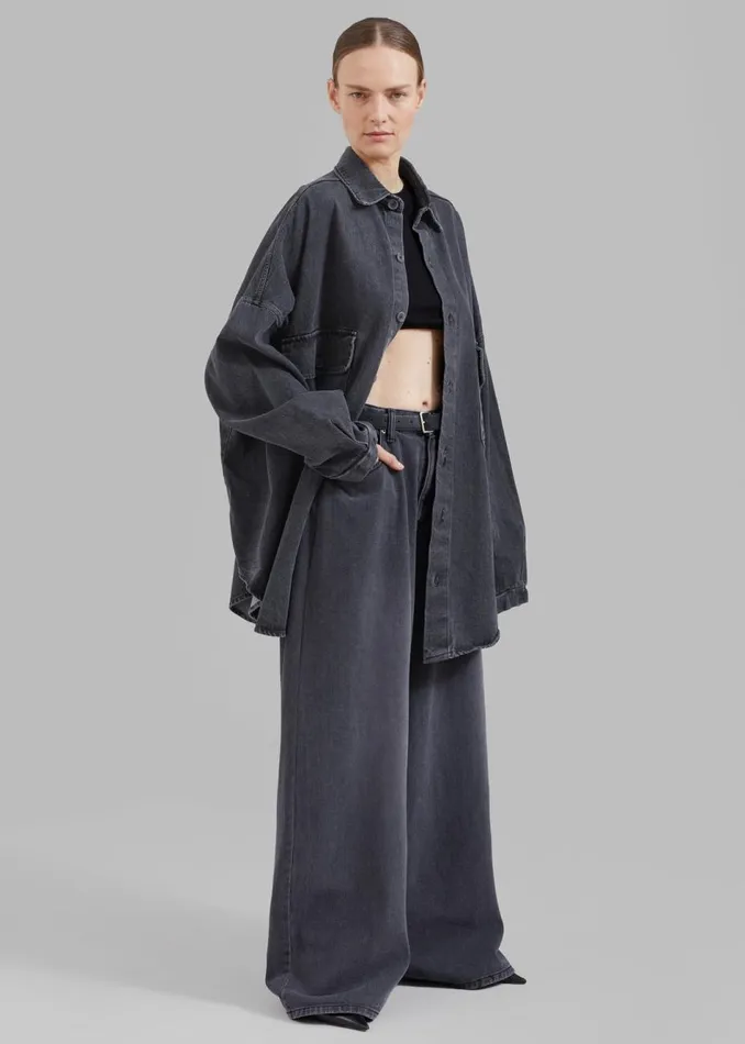 Women The Frankie Shop Tops Dallas Denim Overshirt Dark Grey