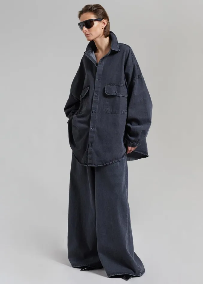 Women The Frankie Shop Tops Dallas Denim Overshirt Dark Grey