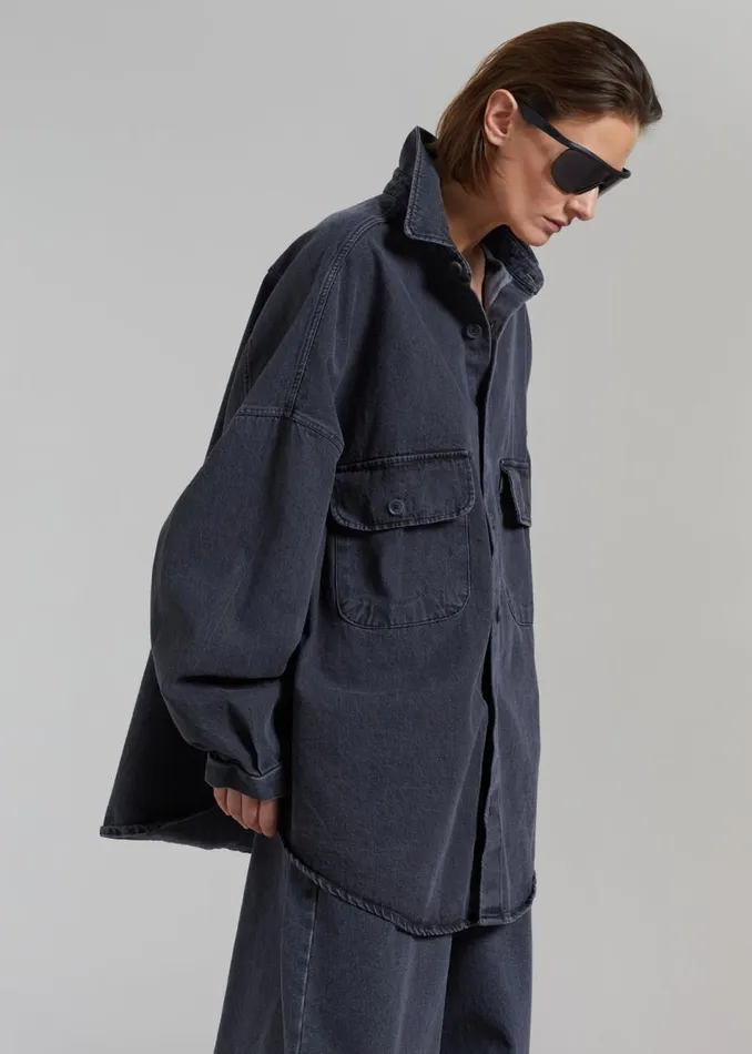 Women The Frankie Shop Tops Dallas Denim Overshirt Dark Grey