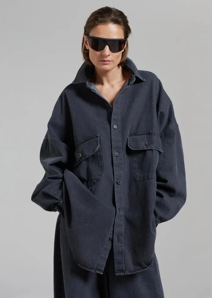 Women The Frankie Shop Tops Dallas Denim Overshirt Dark Grey