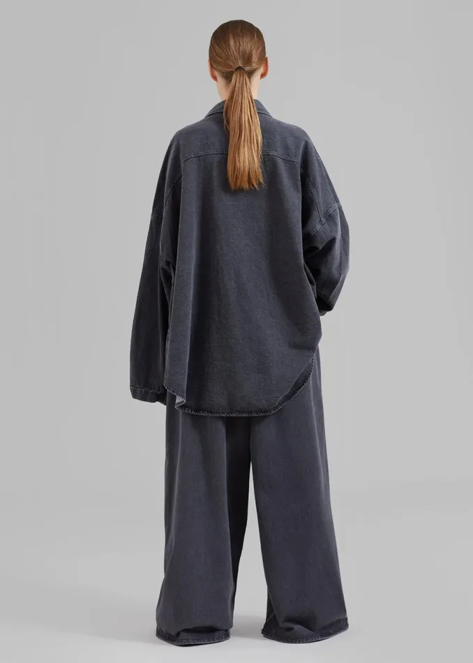 Women The Frankie Shop Tops Dallas Denim Overshirt Dark Grey